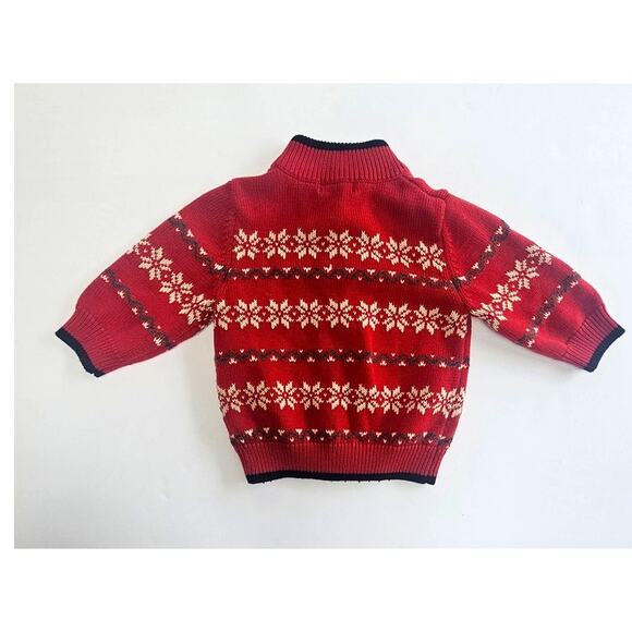 Oshkosh Sweater, Full Zip Train Snowflake Winter Red Boys Knit Sweater, 18 mos - Picture 2 of 6
